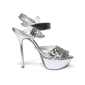 New Sergio Rossi Metallic Laser Cut Leaf Sandals